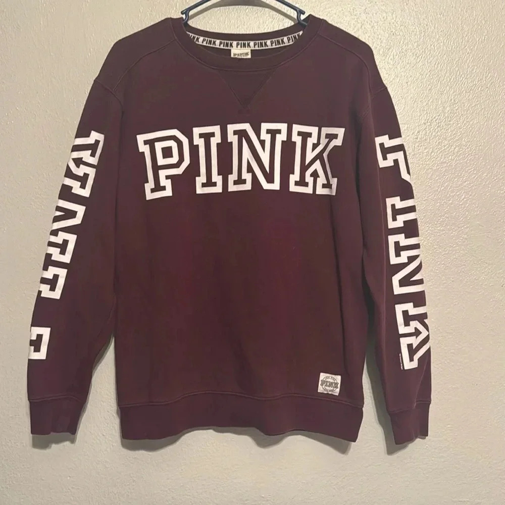 PINK Sweatshirt Womens Maroon White Lettering